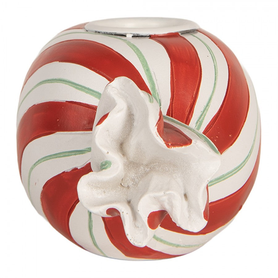 Kerzenständer Bonbon Rot-Weiß Candy Cane 14x7x6 cm Polyresin für Stabkerzen von Clayre & Eef (6PR5778R)