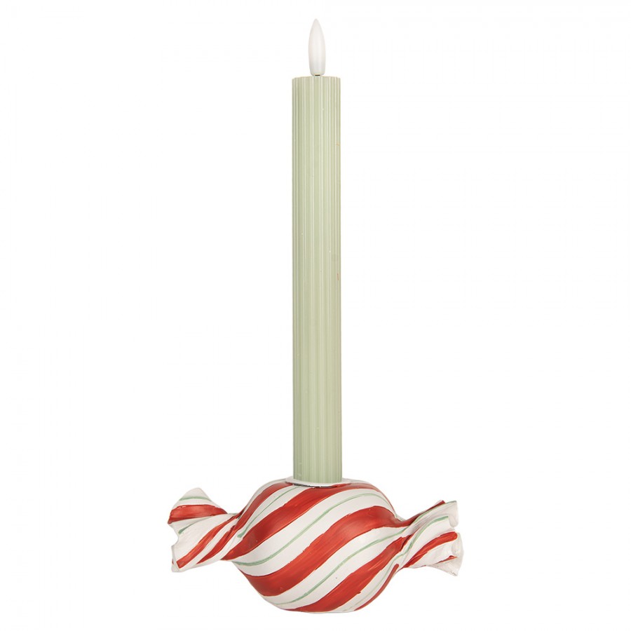 Kerzenständer Bonbon Rot-Weiß Candy Cane 14x7x6 cm Polyresin für Stabkerzen von Clayre & Eef (6PR5778R)