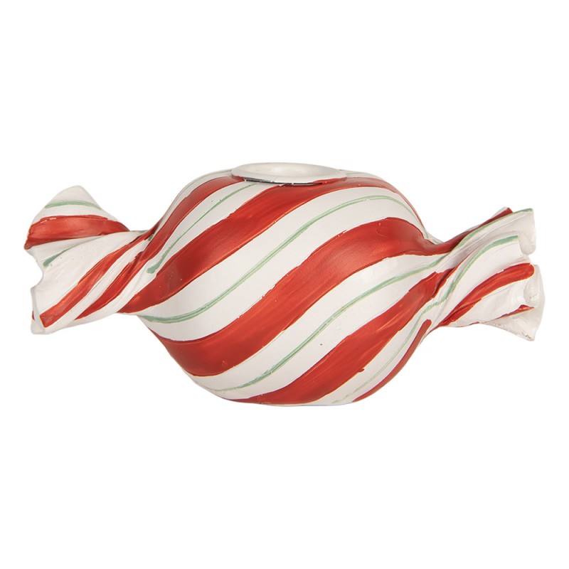 Kerzenständer Bonbon Rot-Weiß Candy Cane 14x7x6 cm Polyresin für Stabkerzen von Clayre & Eef (6PR5778R)