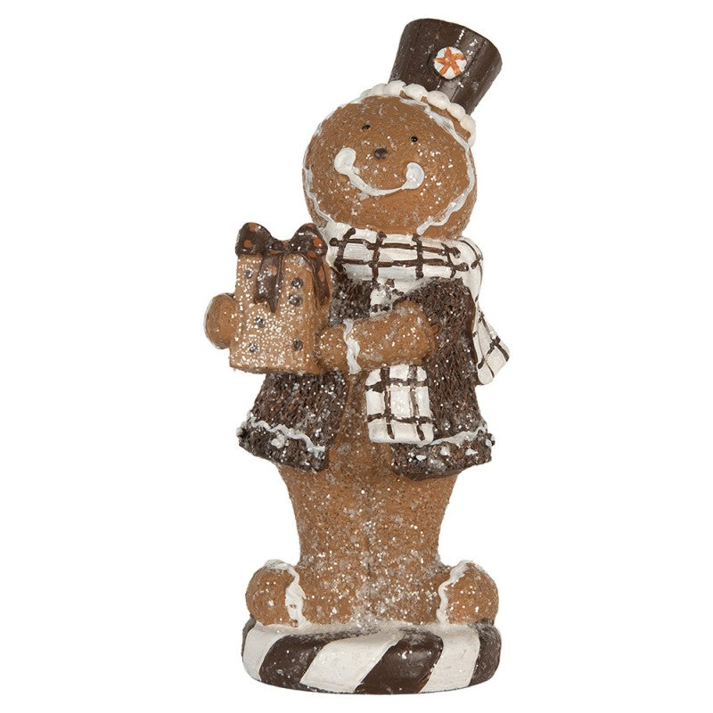 Weihnachtsfigur Pfefferkuchenmann Zylinder Karoschal Polyresin Glitzer 9x8x20 cm von Clayre & Eef (6PR5812)