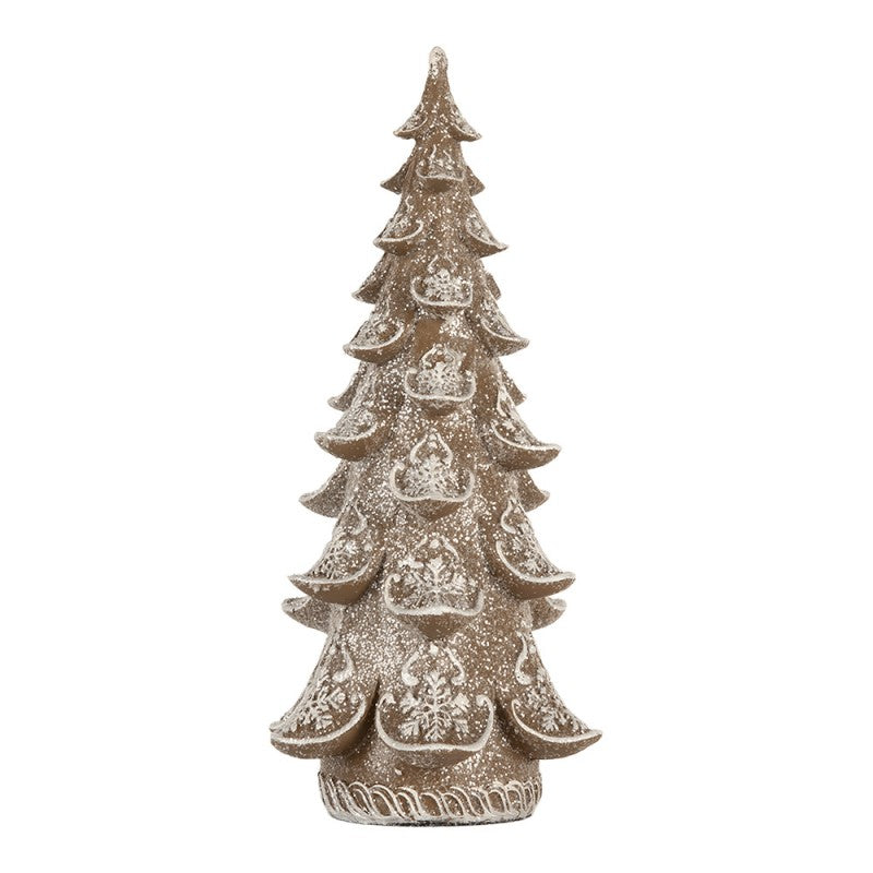 Deko-Weihnachtsbaum Lebkuchen mit Schneeflocken Braun Weiß 12x12x25 cm von Clayre & Eef (6PR5818)