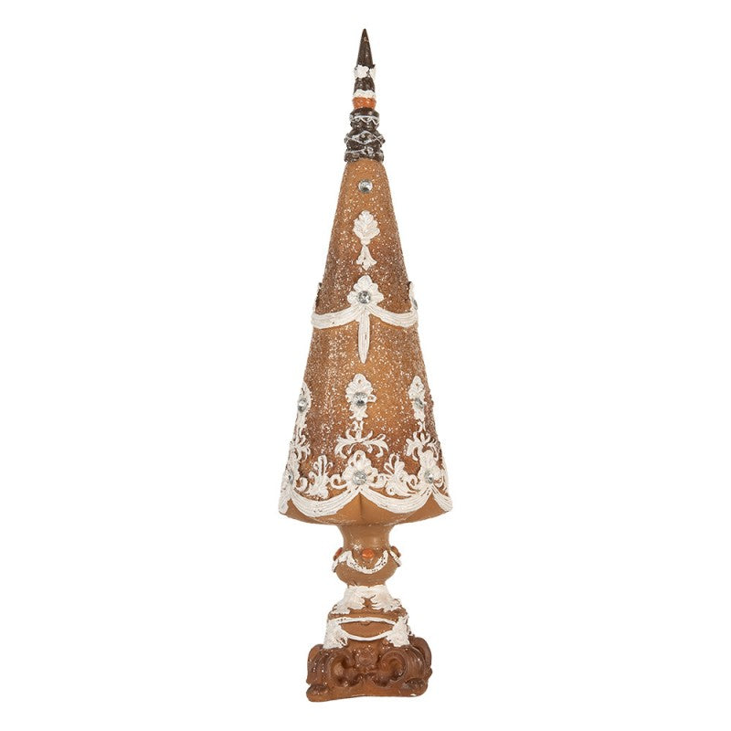 Deko-Weihnachtsbaum Barock Lebkuchen mit Zierfuß Braun Weiß Ø 10x38 cm von Clayre & Eef (6PR5835)