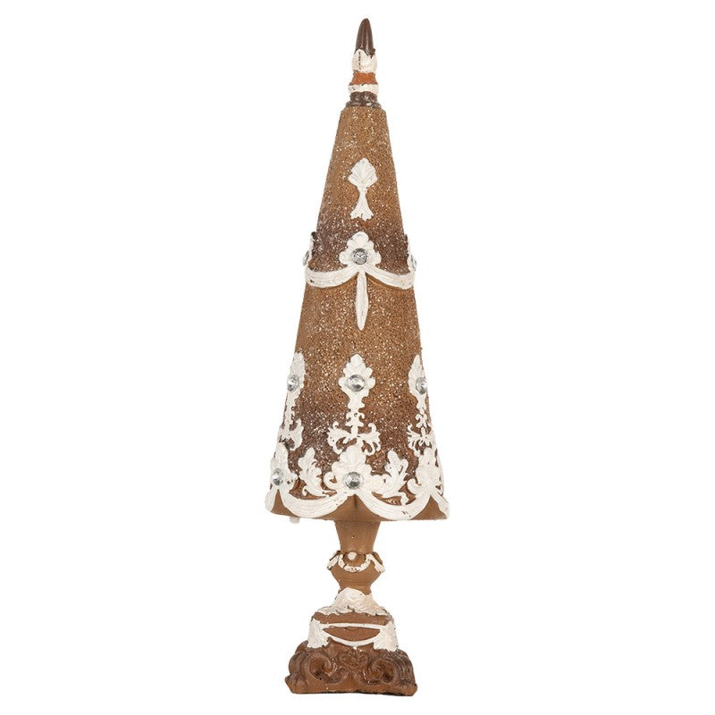 Deko-Weihnachtsbaum Barock Lebkuchen mit Zierfuß Braun Weiß Ø 9x31 cm von Clayre & Eef (6PR5836)