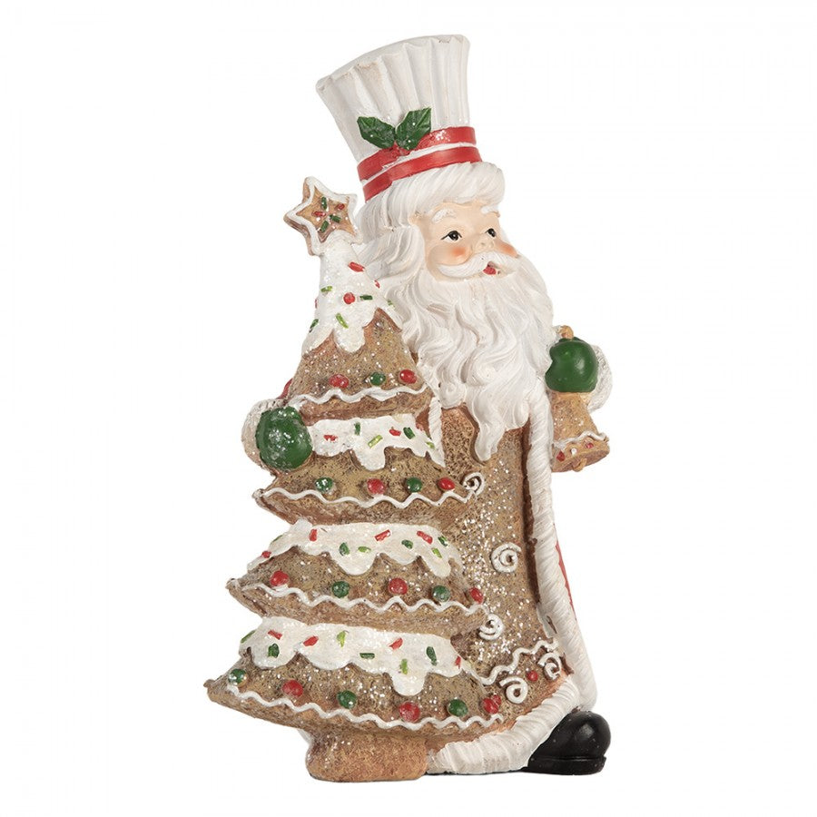 Clayre & Eef Dekofigur „Weihnachtsmann mit Pfefferkuchen-Tannenbaum “ aus Polyresin in Rot-Weiß, 15x11x25 cm (6PR5849)