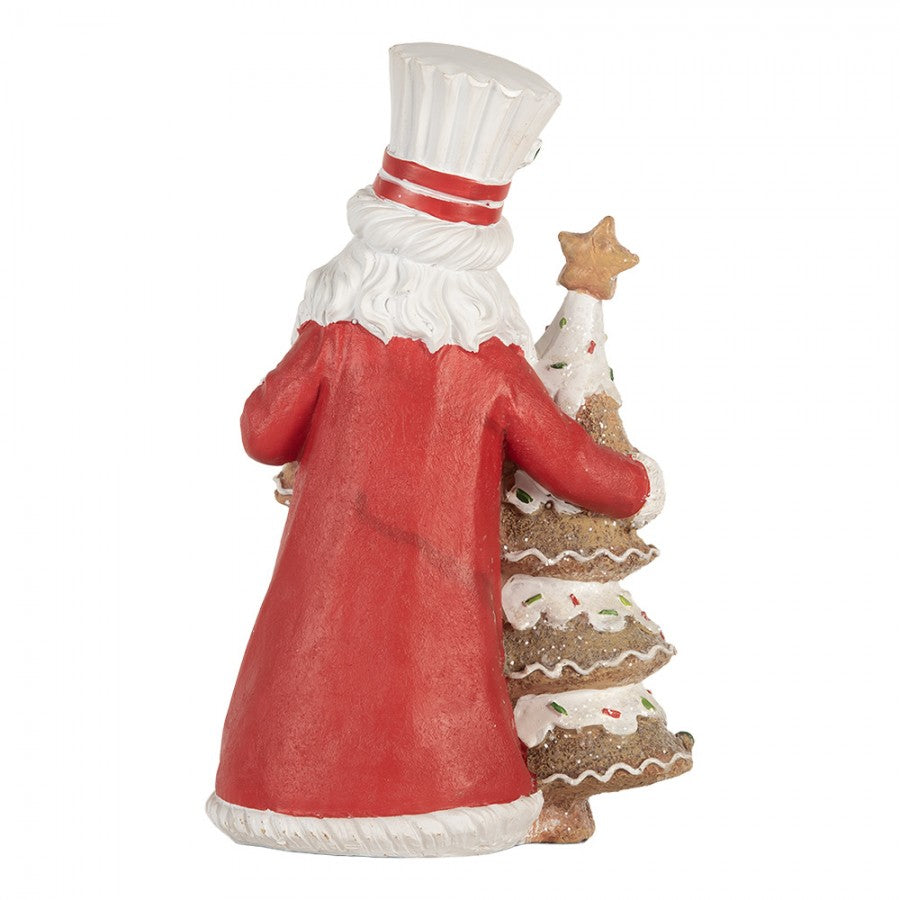 Clayre & Eef Dekofigur „Weihnachtsmann mit Pfefferkuchen-Tannenbaum “ aus Polyresin in Rot-Weiß, 15x11x25 cm (6PR5849)