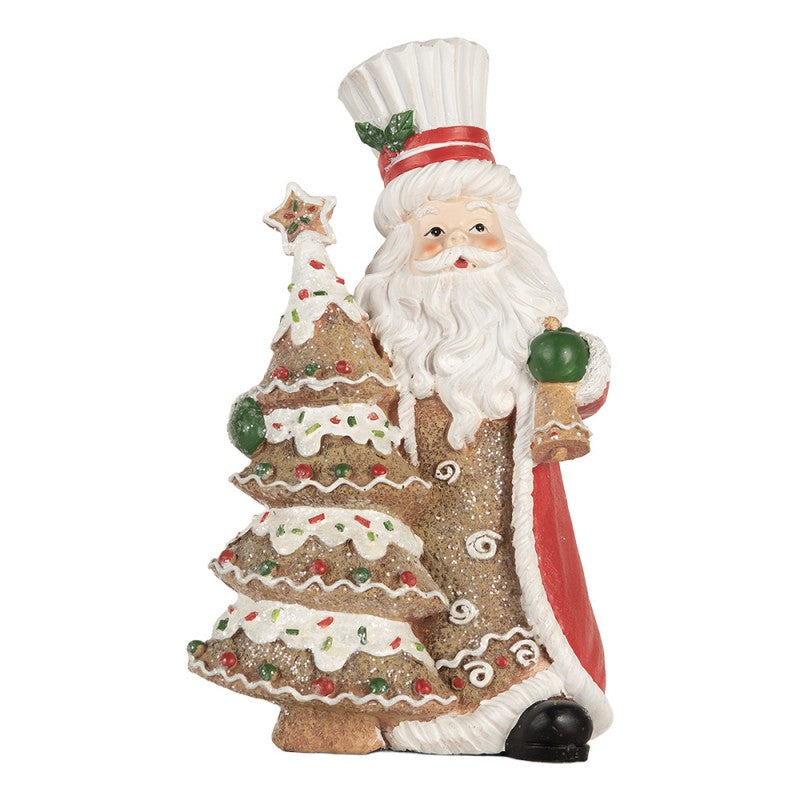 Clayre & Eef Dekofigur „Weihnachtsmann mit Pfefferkuchen-Tannenbaum “ aus Polyresin in Rot-Weiß, 15x11x25 cm (6PR5849)