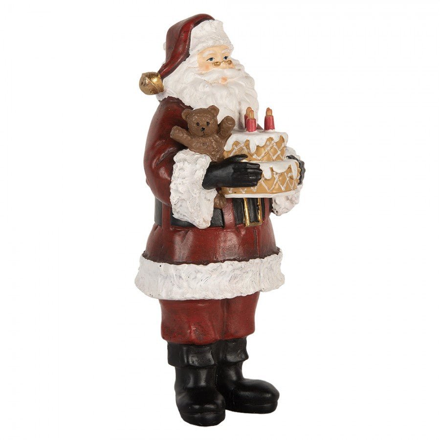 Clayre & Eef Dekofigur „Weihnachtsmann mit Festtagstorte“ aus Polyresin in Rot-Weiß, 10x10x21 cm (6PR5862)