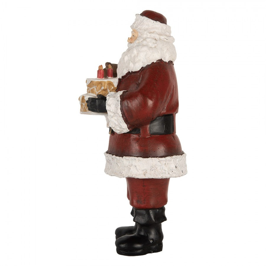 Clayre & Eef Dekofigur „Weihnachtsmann mit Festtagstorte“ aus Polyresin in Rot-Weiß, 10x10x21 cm (6PR5862)