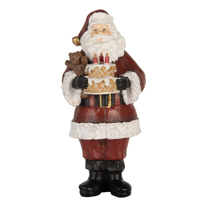 Clayre & Eef Dekofigur „Weihnachtsmann mit Festtagstorte“ aus Polyresin in Rot-Weiß, 10x10x21 cm (6PR5862)