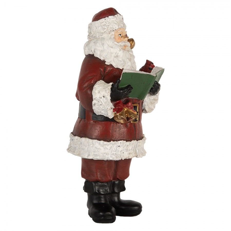 Clayre & Eef Dekofigur „Weihnachtsmann mit Goldenem Buch“ aus Polyresin in Rot-Weiß, 10x10x21 cm (6PR5863)