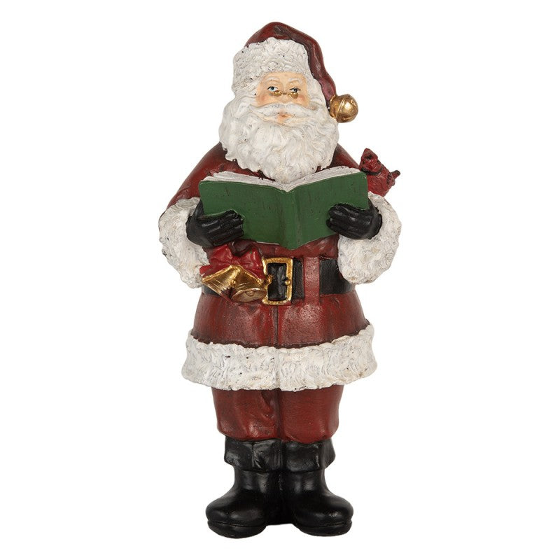 Clayre & Eef Dekofigur „Weihnachtsmann mit Goldenem Buch“ aus Polyresin in Rot-Weiß, 10x10x21 cm (6PR5863)