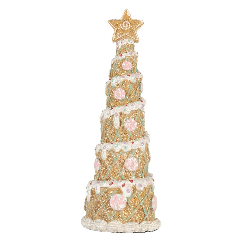Deko-Weihnachtsbaum Zuckerbäcker Waffel mit Bonbons & Stern Braun Weiß Ø 9x25 cm von Clayre & Eef (6PR5866)