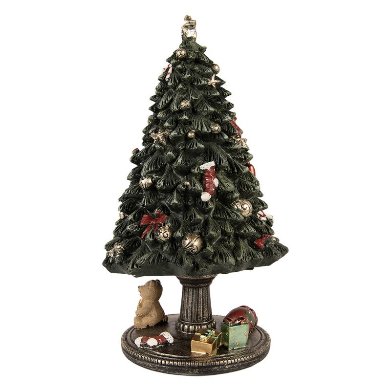 Spieluhr Weihnachtsbaum Musikbox mit Teddy & Geschenken Grün Bunt Ø 13x23 cm von Clayre & Eef (6PR5875)