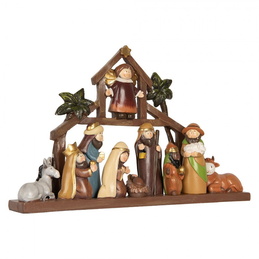 Weihnachtsdekorationsfigur Krippe Stall Heilige Familie Drei Könige Engel Braun Bunt 32x5x20 cm von Clayre & Eef (6PR5895)