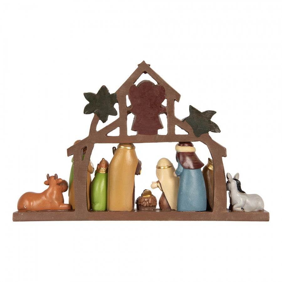 Weihnachtsdekorationsfigur Krippe Stall Heilige Familie Drei Könige Engel Braun Bunt 32x5x20 cm von Clayre & Eef (6PR5895)