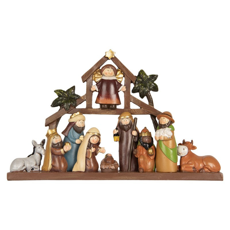 Weihnachtsdekorationsfigur Krippe Stall Heilige Familie Drei Könige Engel Braun Bunt 32x5x20 cm von Clayre & Eef (6PR5895)