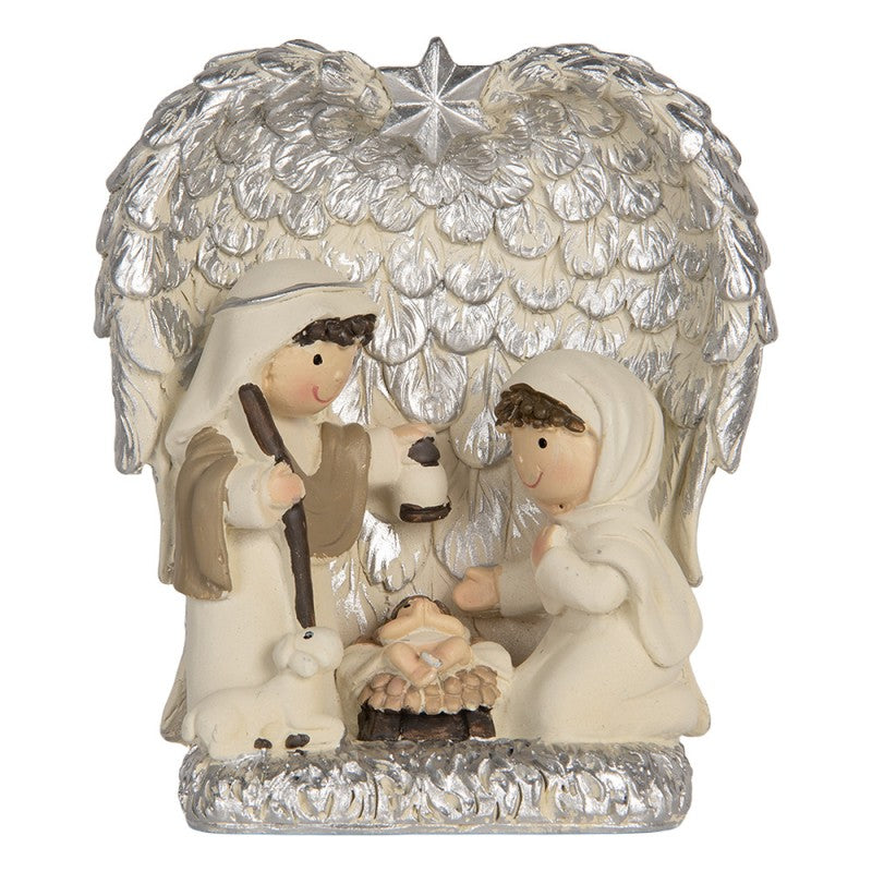 Weihnachtsdekorationsfigur Krippe Heilige Familie Engelsflügel Silber 12x6x13 cm von Clayre & Eef (6PR5896)