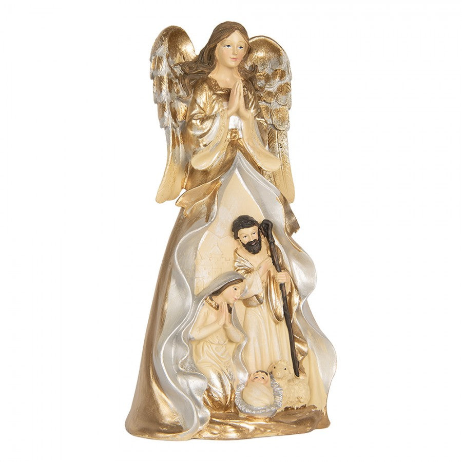 Weihnachtsdekorationsfigur Krippe betender Schutzengel Heilige Familie Gold Silber 16x13x31 cm von Clayre & Eef (6PR5897)