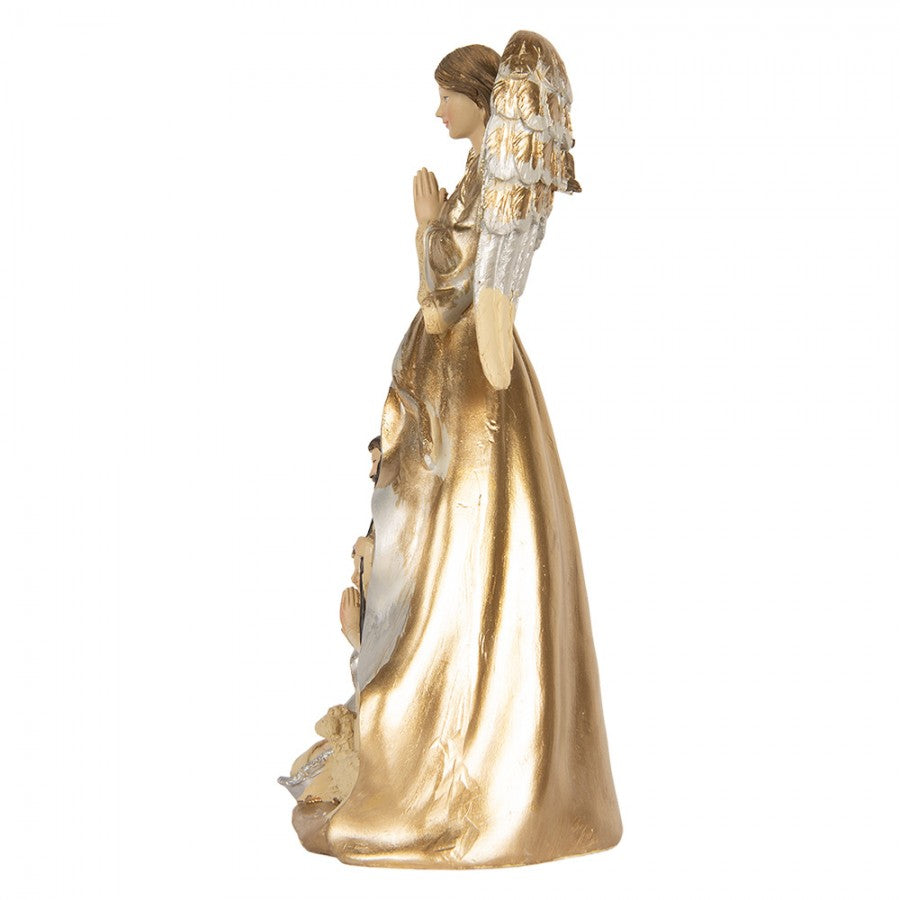 Weihnachtsdekorationsfigur Krippe betender Schutzengel Heilige Familie Gold Silber 16x13x31 cm von Clayre & Eef (6PR5897)
