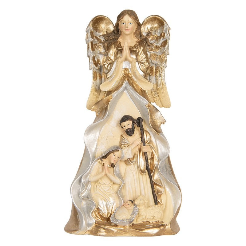Weihnachtsdekorationsfigur Krippe betender Schutzengel Heilige Familie Gold Silber 16x13x31 cm von Clayre & Eef (6PR5897)