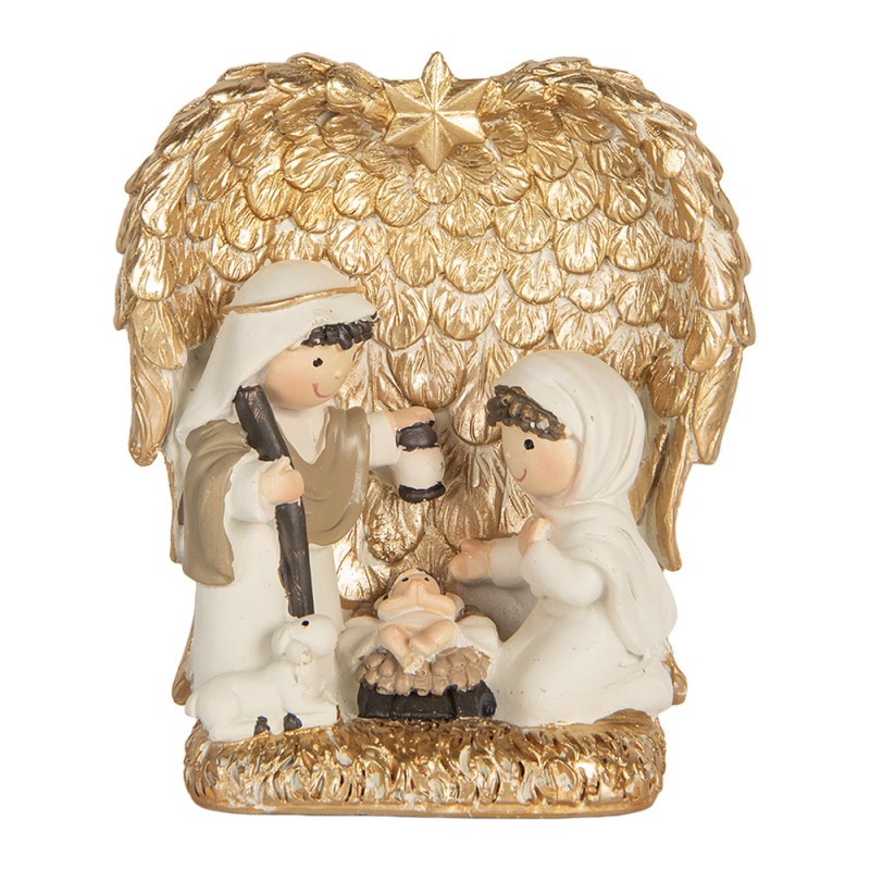 Weihnachtsdekorationsfigur Krippe Heilige Familie Engelsflügel Gold 12x6x13 cm von Clayre & Eef (6PR5898)