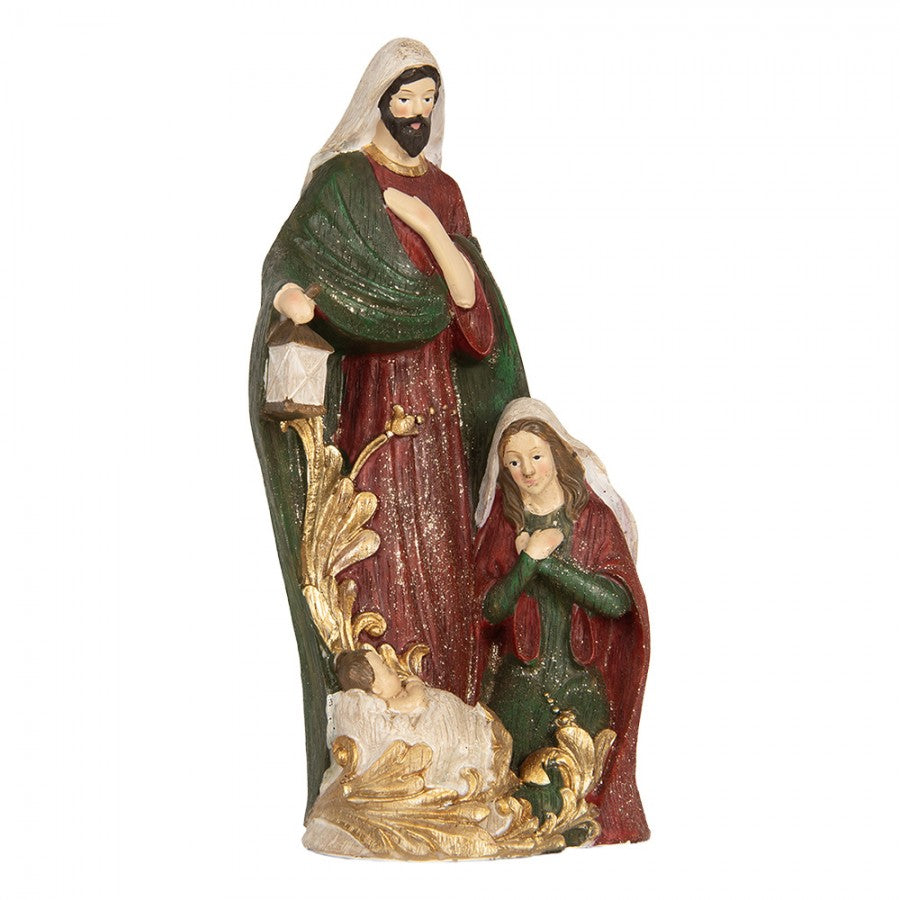 Weihnachtsdekorationsfigur Krippe Heilige Familie Laterne Rot Grün Gold 15x10x27 cm von Clayre & Eef (6PR5899)