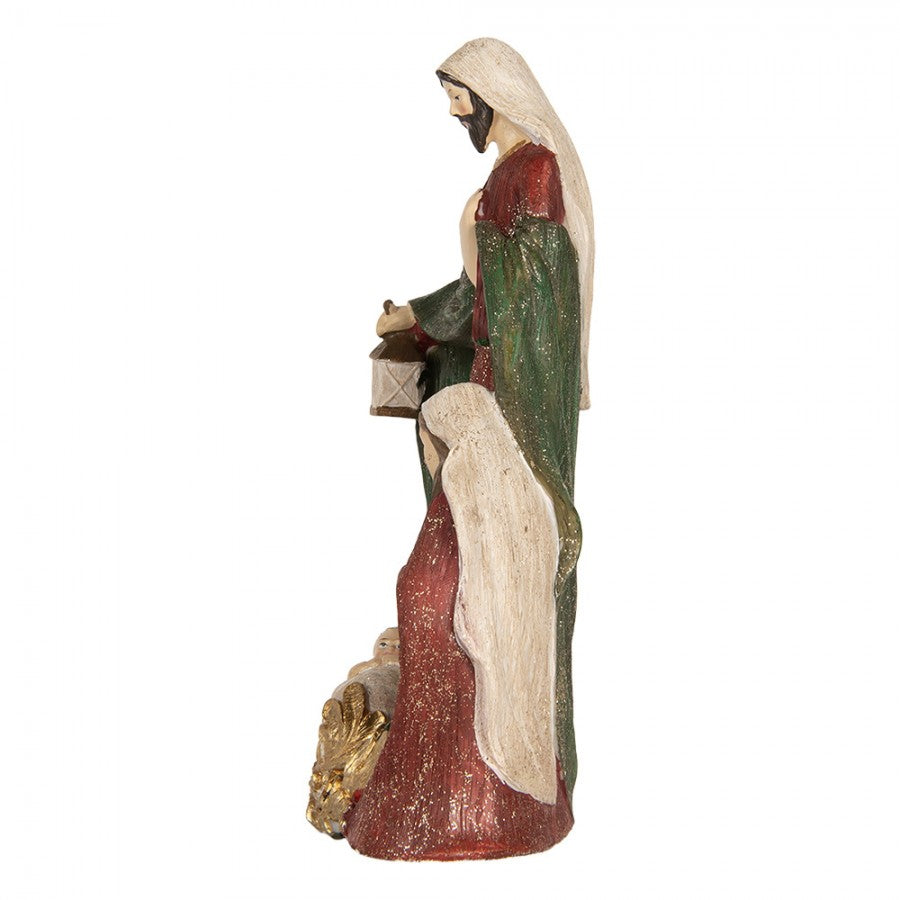 Weihnachtsdekorationsfigur Krippe Heilige Familie Laterne Rot Grün Gold 15x10x27 cm von Clayre & Eef (6PR5899)
