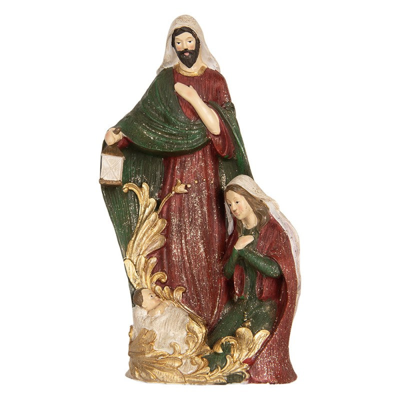 Weihnachtsdekorationsfigur Krippe Heilige Familie Laterne Rot Grün Gold 15x10x27 cm von Clayre & Eef (6PR5899)