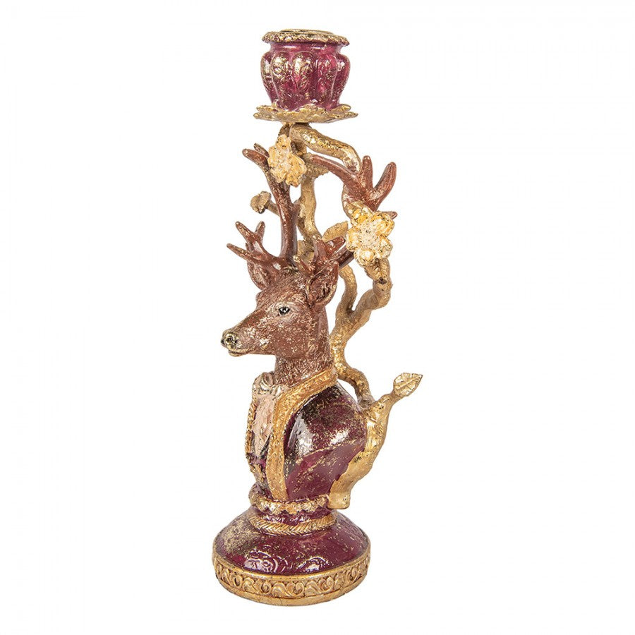 Barock-Kerzenständer Hirsch im Frack Bordeaux-Gold 14x11x31 cm Polyresin für Stabkerzen von Clayre & Eef (6PR6041)