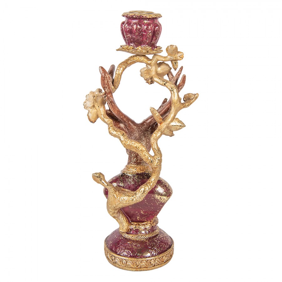 Barock-Kerzenständer Hirsch im Frack Bordeaux-Gold 14x11x31 cm Polyresin für Stabkerzen von Clayre & Eef (6PR6041)