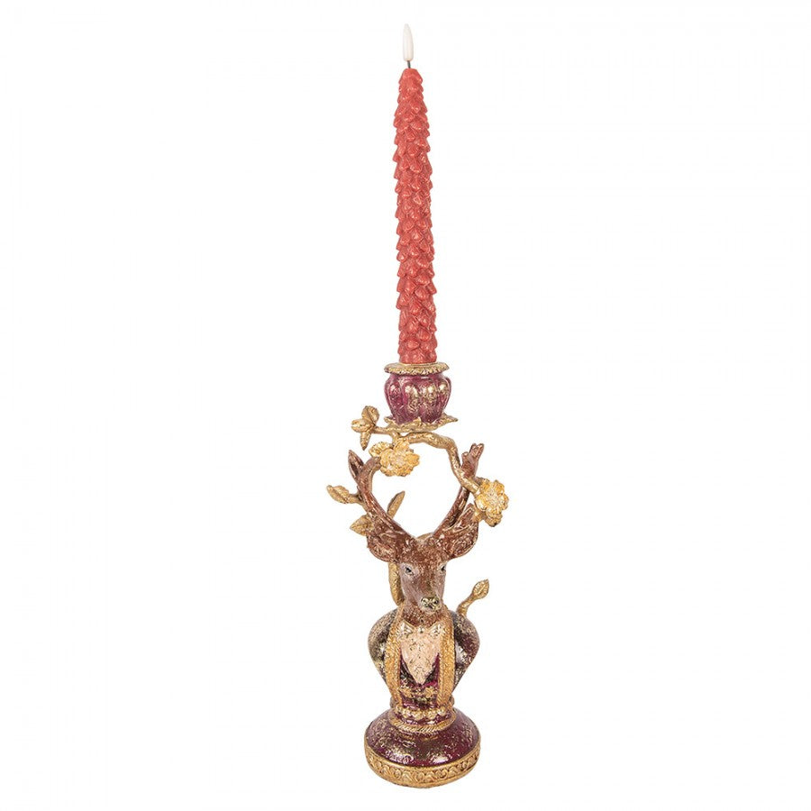 Barock-Kerzenständer Hirsch im Frack Bordeaux-Gold 14x11x31 cm Polyresin für Stabkerzen von Clayre & Eef (6PR6041)