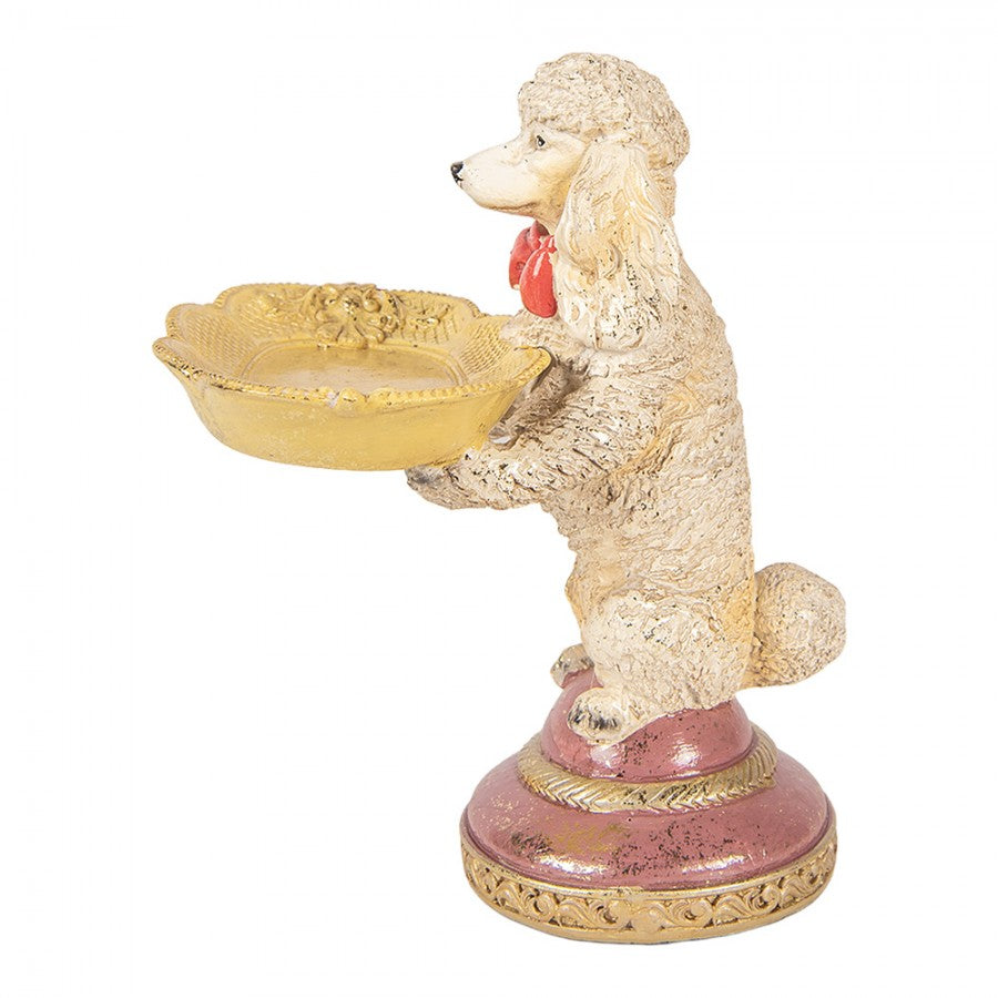 Dekofigur Hund Pudel Butler mit Schale Schlüsselschale Polyresin Beige Gold 15x16x21 cm von Clayre & Eef (6PR6048)