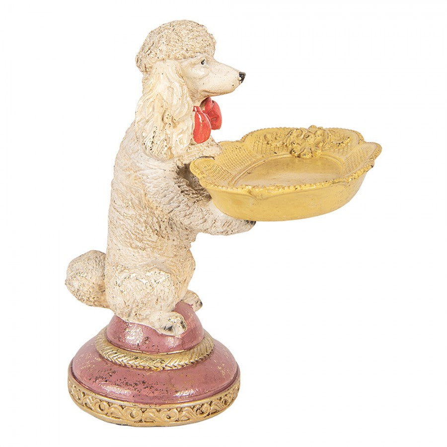 Dekofigur Hund Pudel Butler mit Schale Schlüsselschale Polyresin Beige Gold 15x16x21 cm von Clayre & Eef (6PR6048)