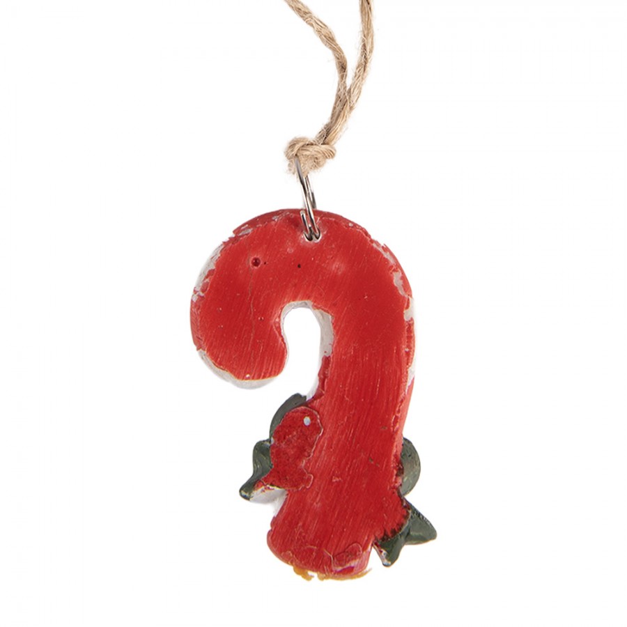 Weihnachtsanhänger Zuckerstange grüne Schleife Polyresin Rot Weiß 3x1x5 cm von Clayre & Eef (6PR6144)