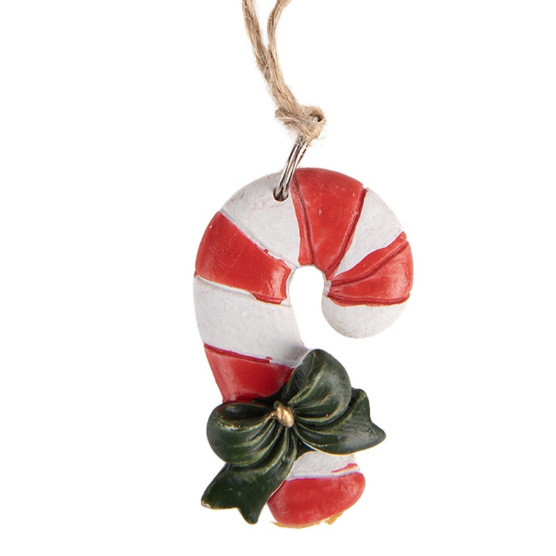 Weihnachtsanhänger Zuckerstange grüne Schleife Polyresin Rot Weiß 3x1x5 cm von Clayre & Eef (6PR6144)
