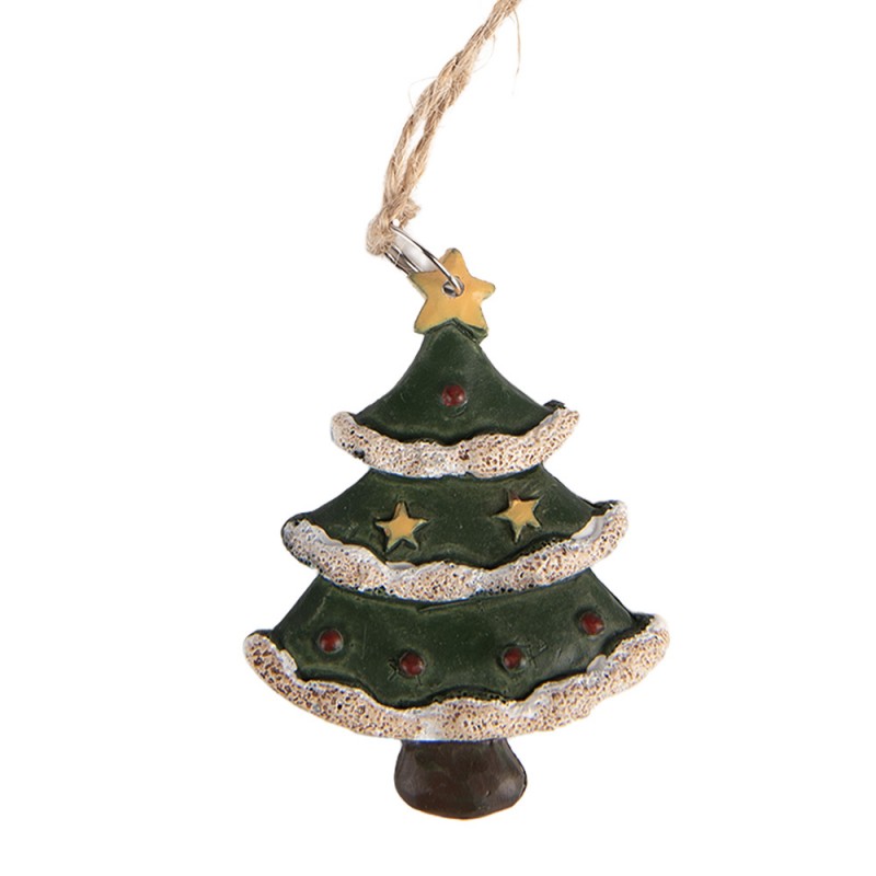 Weihnachtsbaum-Anhänger Tannenbaum mit Stern Polyresin Grün 3x1x5 cm von Clayre & Eef (6PR6146)