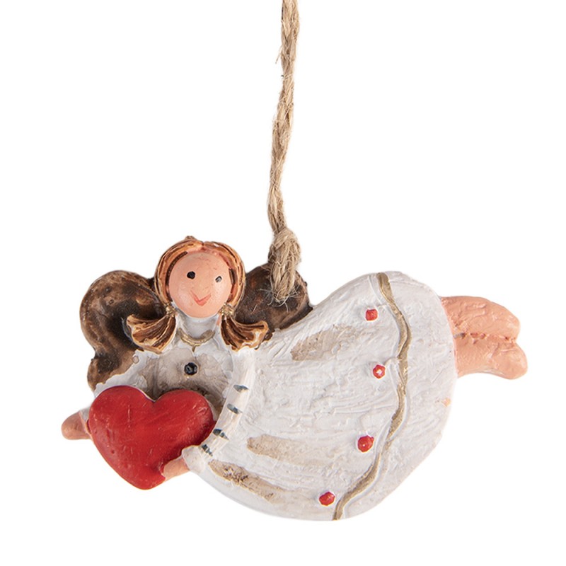 Polyresin-Weihnachtsanhänger Schutzengel mit Herz Weiß-Rot 7x1x5 cm Christbaumschmuck von Clayre & Eef (6PR6148)