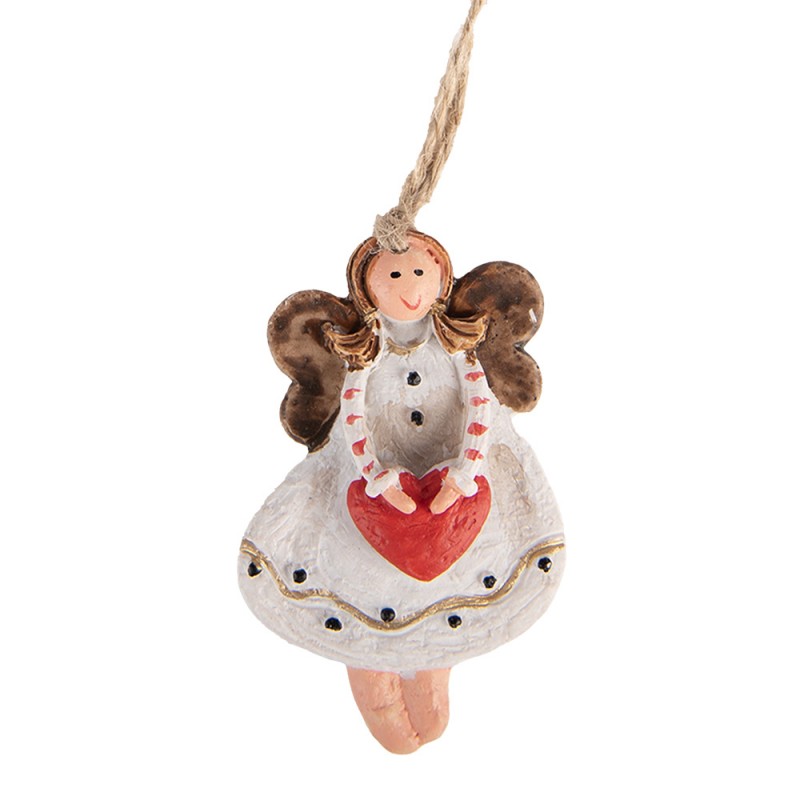Polyresin-Weihnachtsanhänger Schutzengel mit Herz Weiß-Rot 7x1x11 cm Christbaumschmuck von Clayre & Eef (6PR6154)