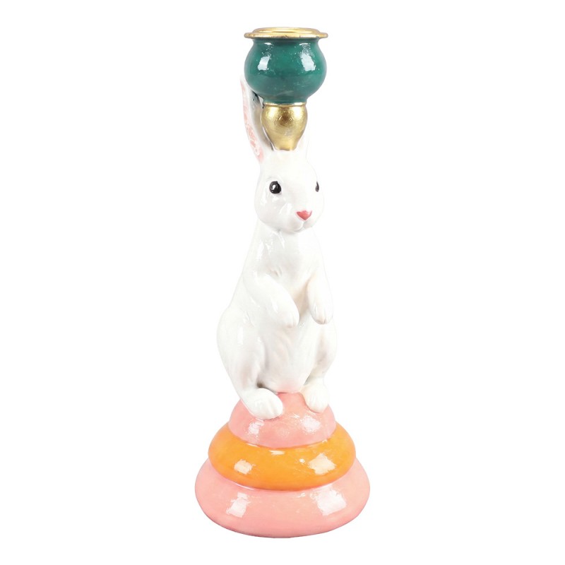 Polyresin-Kerzenständer Hase Weiß auf Podest Ø 10x23 cm für Stabkerzen von Clayre & Eef (6PR6216)