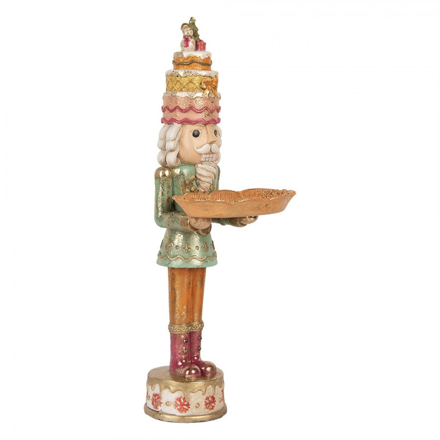 Pastell-Weihnachtsfigur Candyland Nussknacker-Butler mit Torte & Tablett Bunt Polyresin 15x15x41 cm von Clayre & Eef (6PR6220)