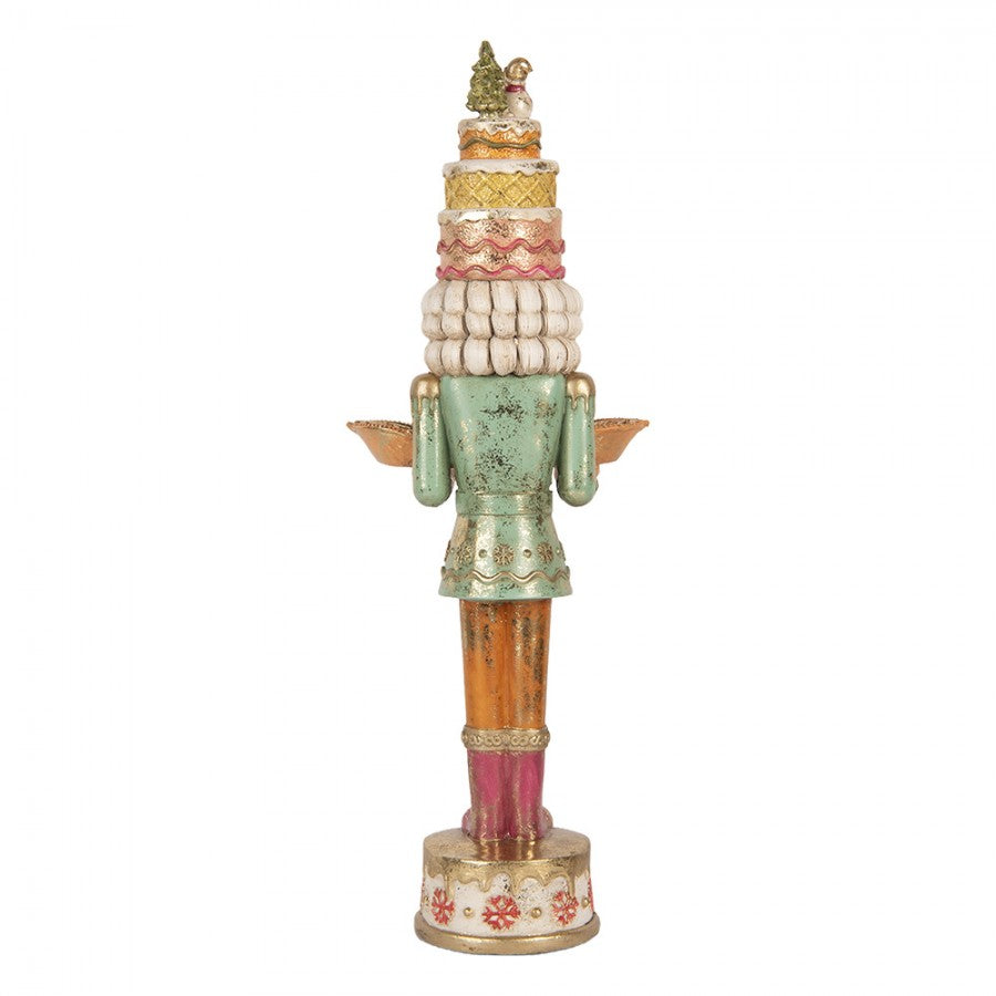 Pastell-Weihnachtsfigur Candyland Nussknacker-Butler mit Torte & Tablett Bunt Polyresin 15x15x41 cm von Clayre & Eef (6PR6220)