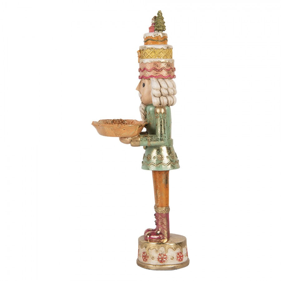 Pastell-Weihnachtsfigur Candyland Nussknacker-Butler mit Torte & Tablett Bunt Polyresin 15x15x41 cm von Clayre & Eef (6PR6220)