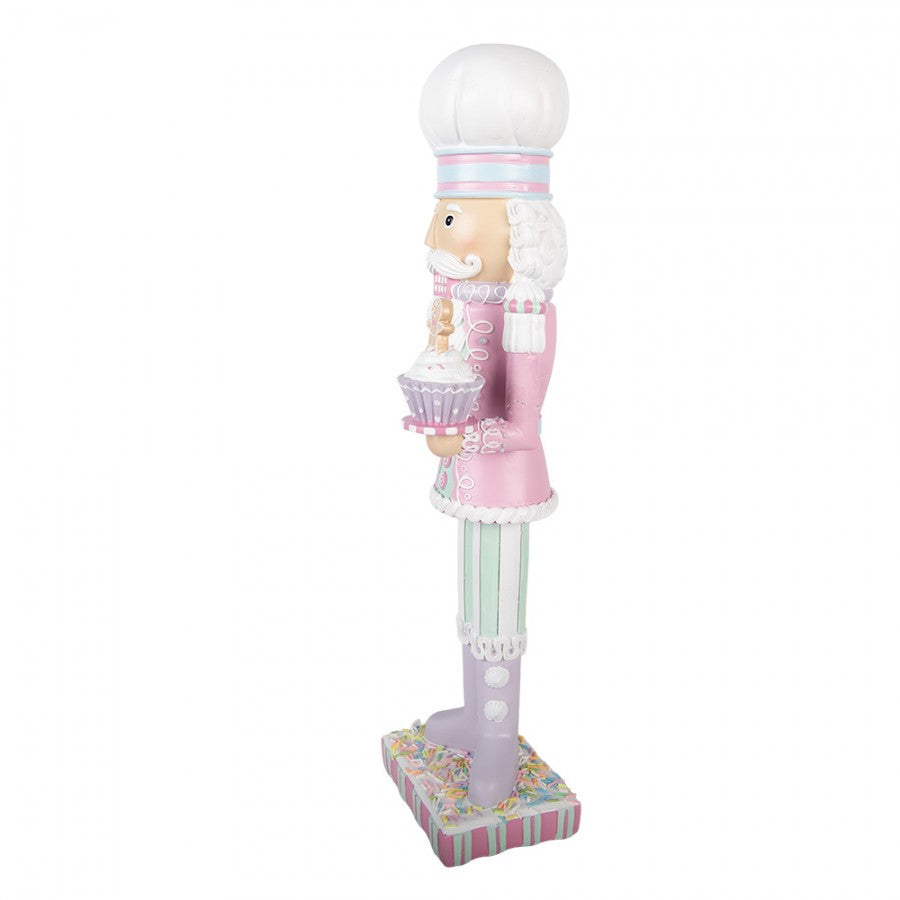 Pastell-Weihnachtsfigur Lebkuchen-Konditor mit Kochmütze & Cupcake Rosa-Mint Polyresin 13x11x47 cm von Clayre & Eef (6PR6235)