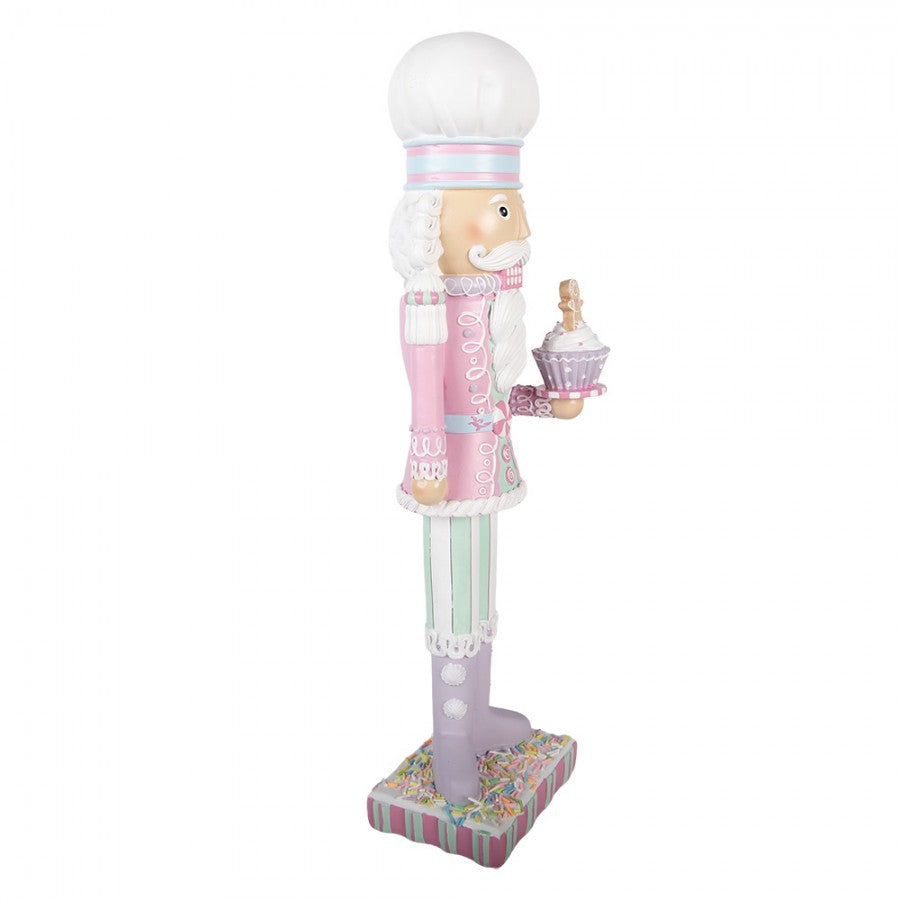 Pastell-Weihnachtsfigur Lebkuchen-Konditor mit Kochmütze & Cupcake Rosa-Mint Polyresin 13x11x47 cm von Clayre & Eef (6PR6235)