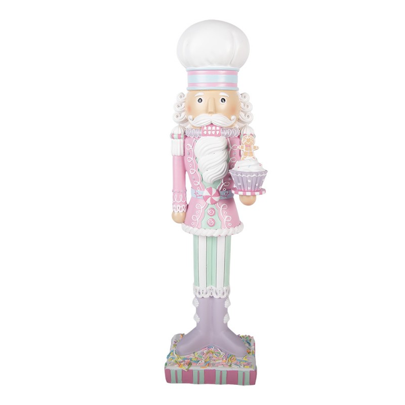 Pastell-Weihnachtsfigur Lebkuchen-Konditor mit Kochmütze & Cupcake Rosa-Mint Polyresin 13x11x47 cm von Clayre & Eef (6PR6235)