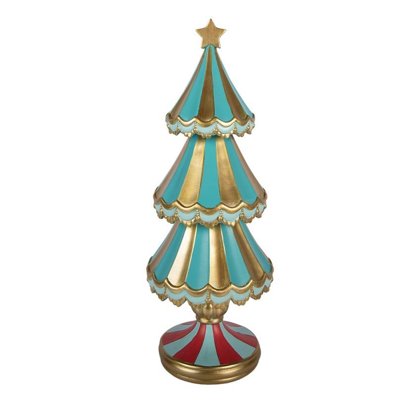 Deko-Weihnachtsbaum Zirkus gestreift mit Stern Grün Gold Ø 17x46 cm von Clayre & Eef (6PR6272)
