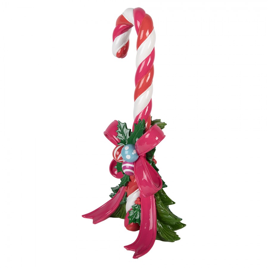 Weihnachtsdekorationsfigur Zuckerstange rosa Schleife Ilex Bunt 22x18x46 cm von Clayre & Eef (6PR6276)