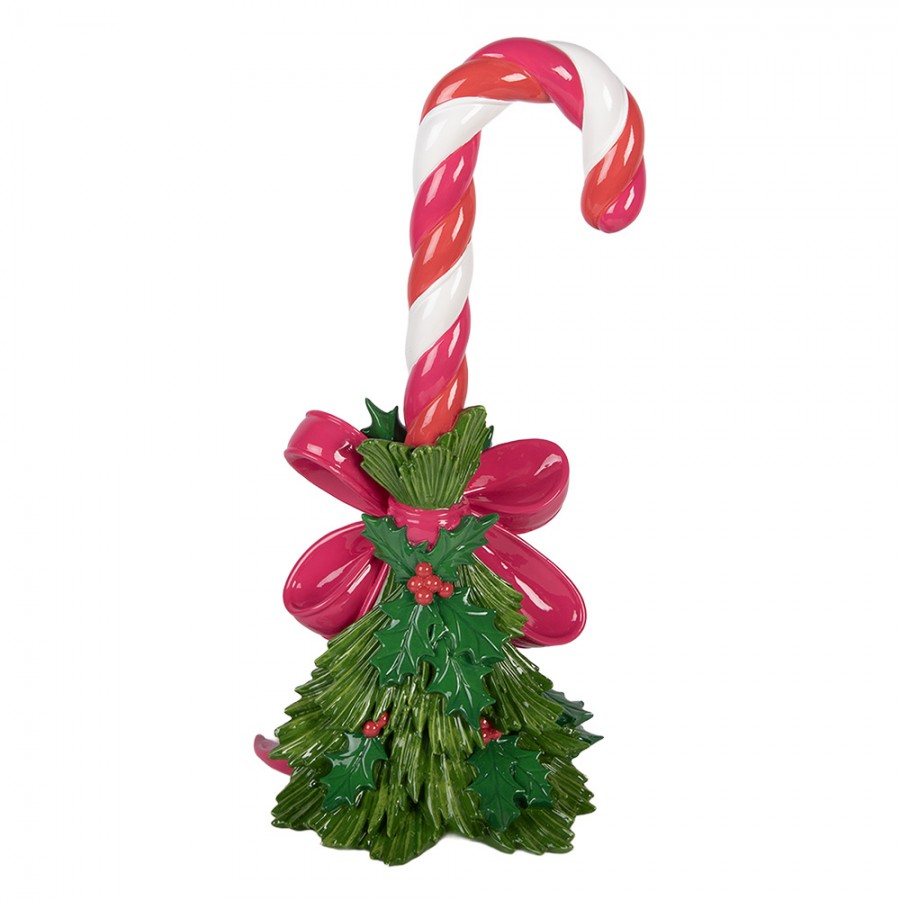 Weihnachtsdekorationsfigur Zuckerstange rosa Schleife Ilex Bunt 22x18x46 cm von Clayre & Eef (6PR6276)
