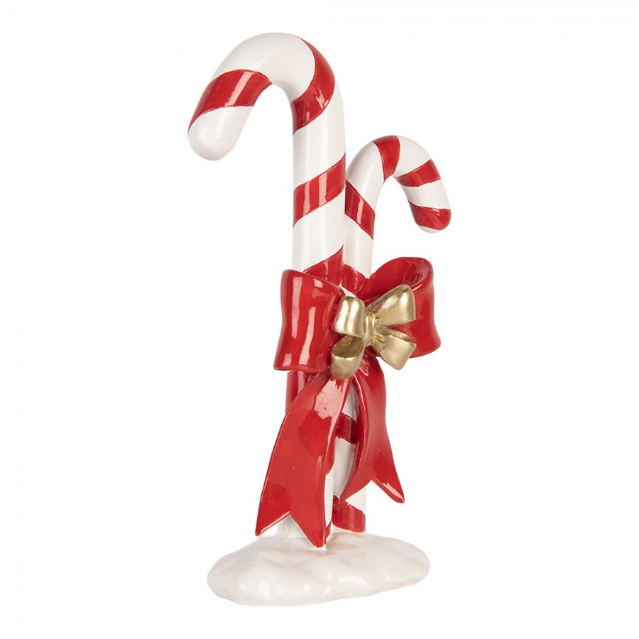 Weihnachtsdekorationsfigur zwei Zuckerstangen rot goldene Schleife 16x8x26 cm von Clayre & Eef (6PR6277)