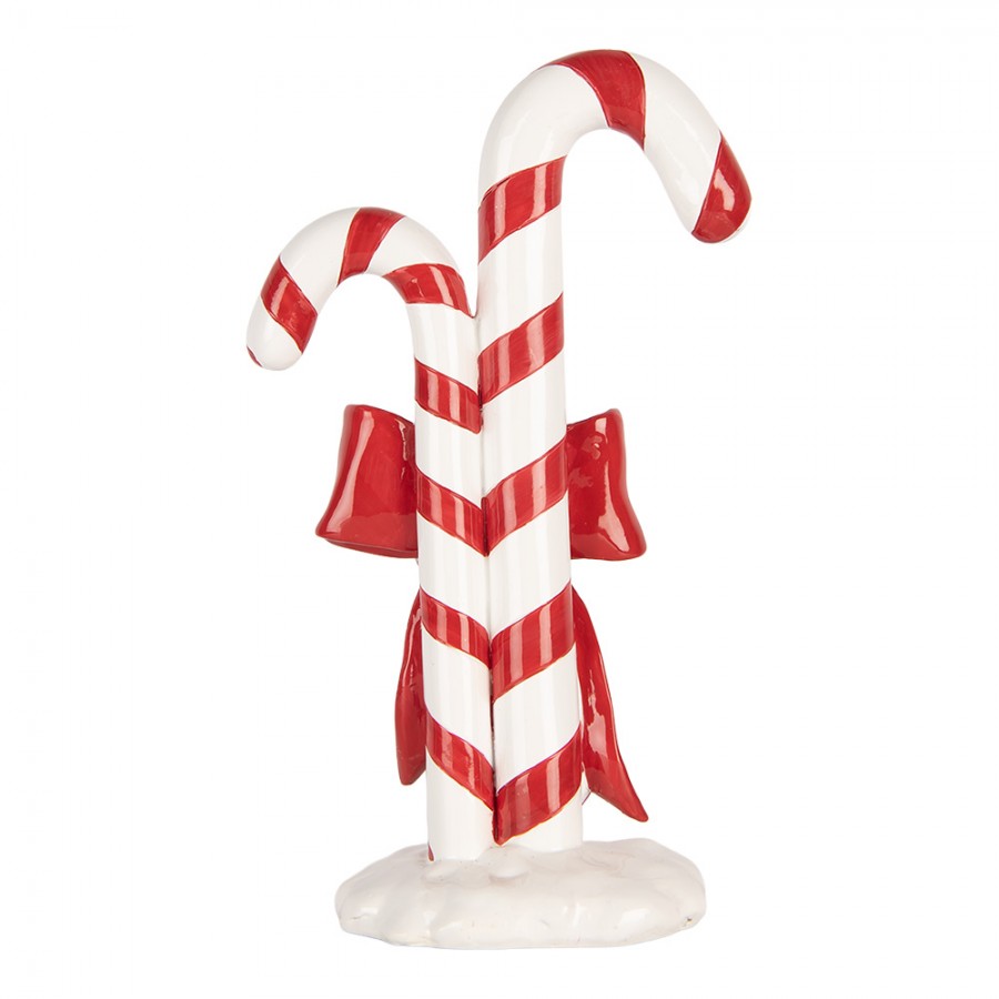 Weihnachtsdekorationsfigur zwei Zuckerstangen rot goldene Schleife 16x8x26 cm von Clayre & Eef (6PR6277)